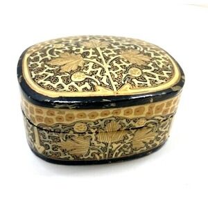 Vintage‎ Lacquered Paper Mache Trinket Box Handmade India 3 inch Brown